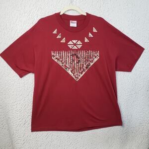 Hanes TShirt XL Red Bandana Graphic Southwest Print Tee USA Vintage Tribal Aztec